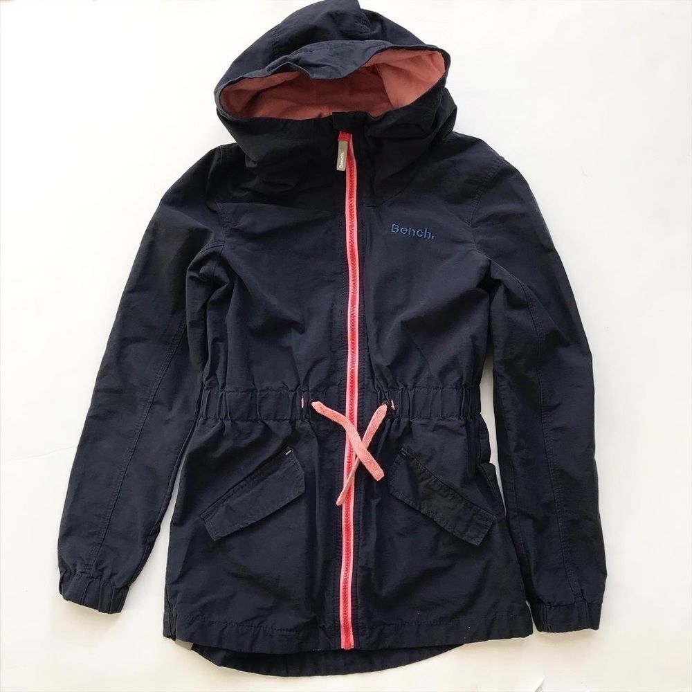 Bench navy blue light zip up long jacket EUC 9-10Y